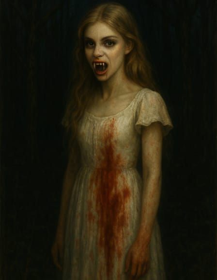 Ethereal Vampire in Forest: An Ominous Oil Painting