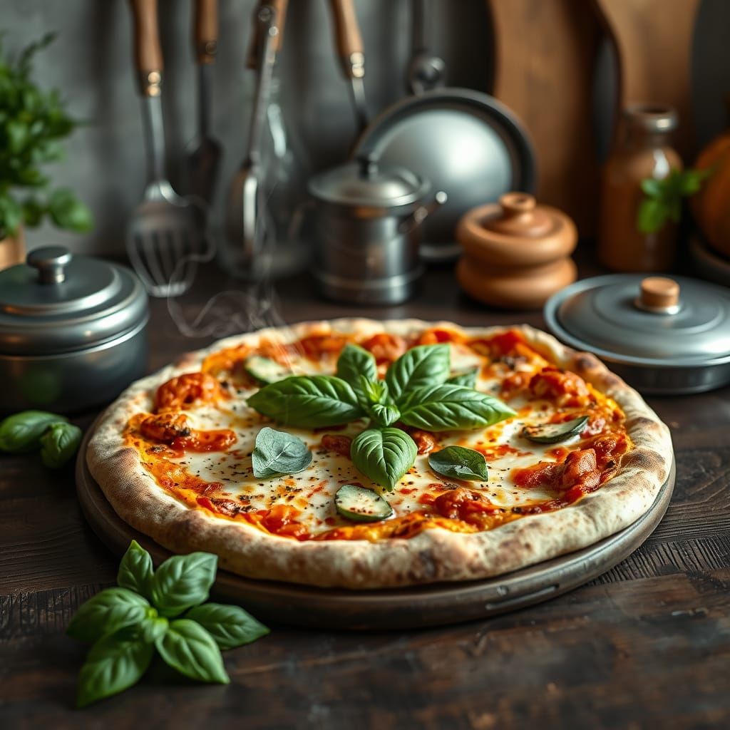 Delicious Pizza in Maximalist Italian Kitchen Photo