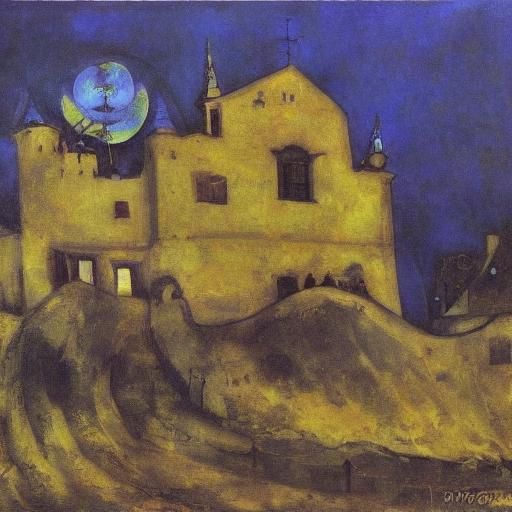 Dark Academic Figure Under Swirling Night Sky