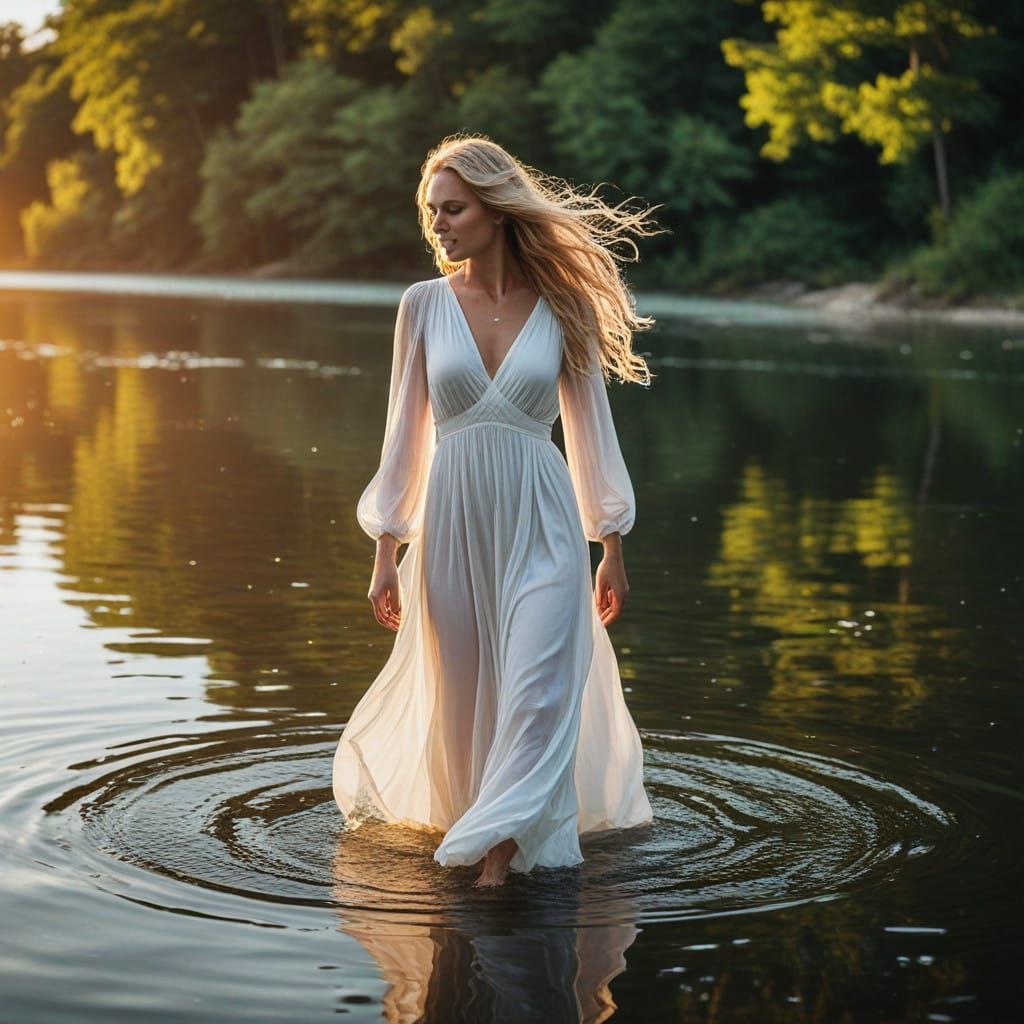 Serene Lake Goddess in Diaphanous White