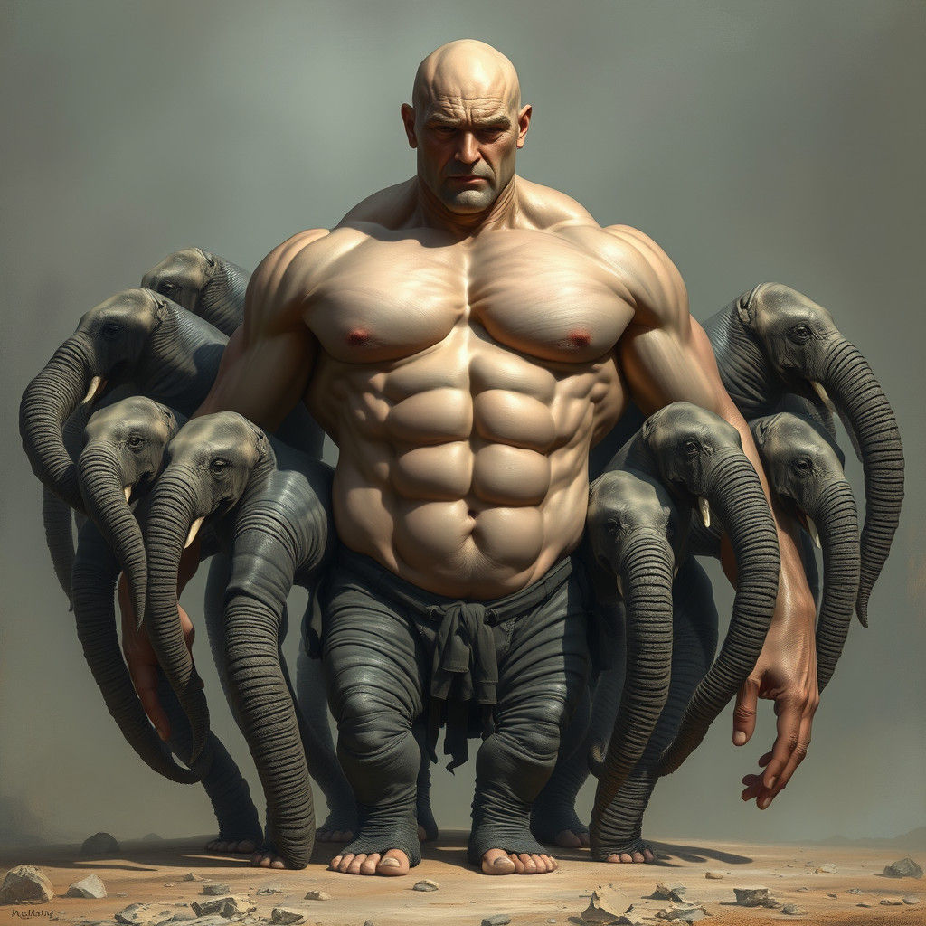 Surreal Man with Elephant Legs in Dark Fantasy Style