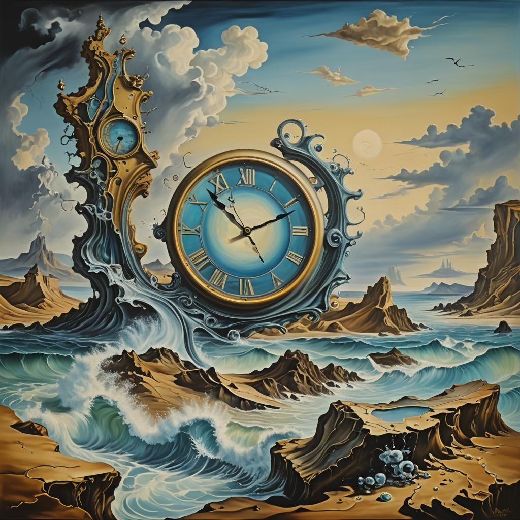 Surreal Melting Clocks on Canvas in Dali Style