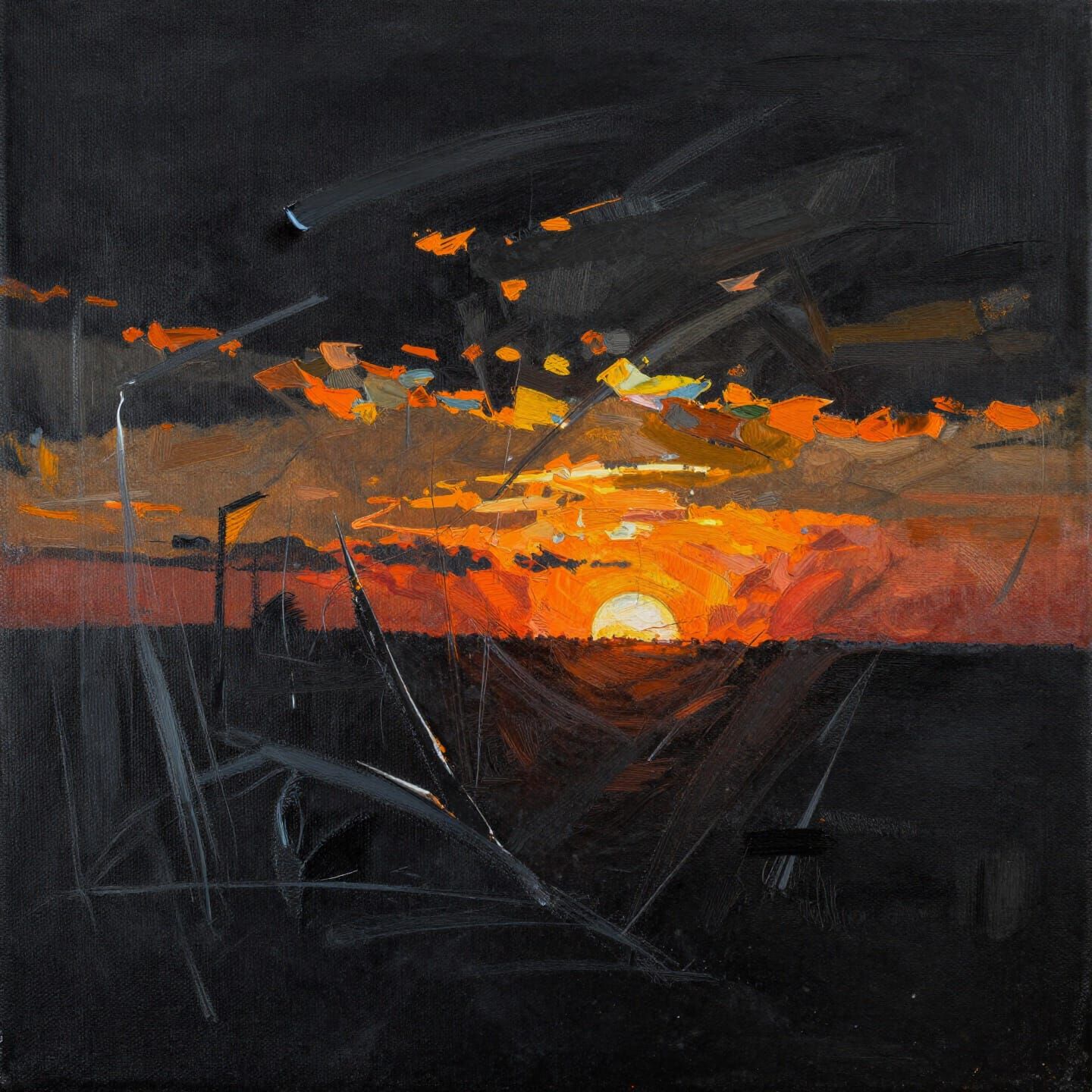 Chaotic Sunset Painted with Thick Palette Knife Textures