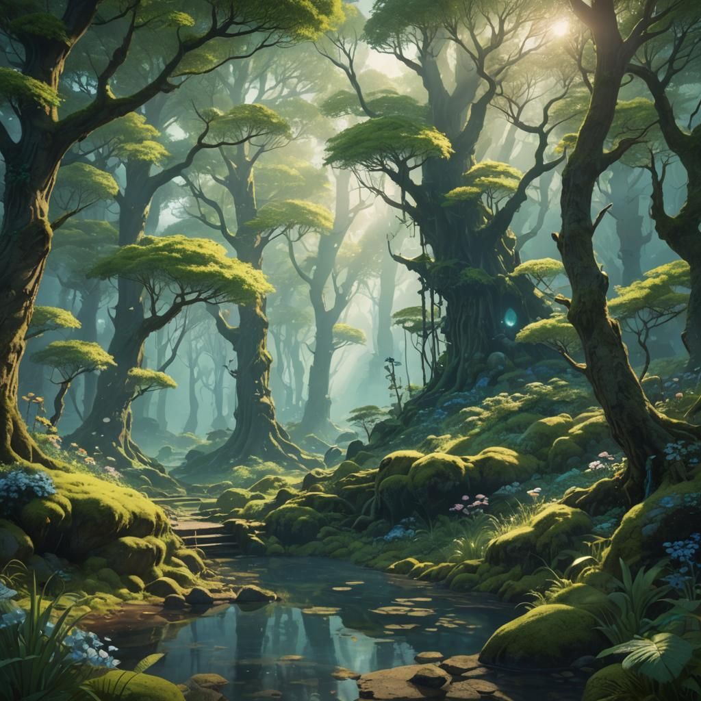 Mystical Forest: Cinematic Fantasy Art in Art Nouveau Style