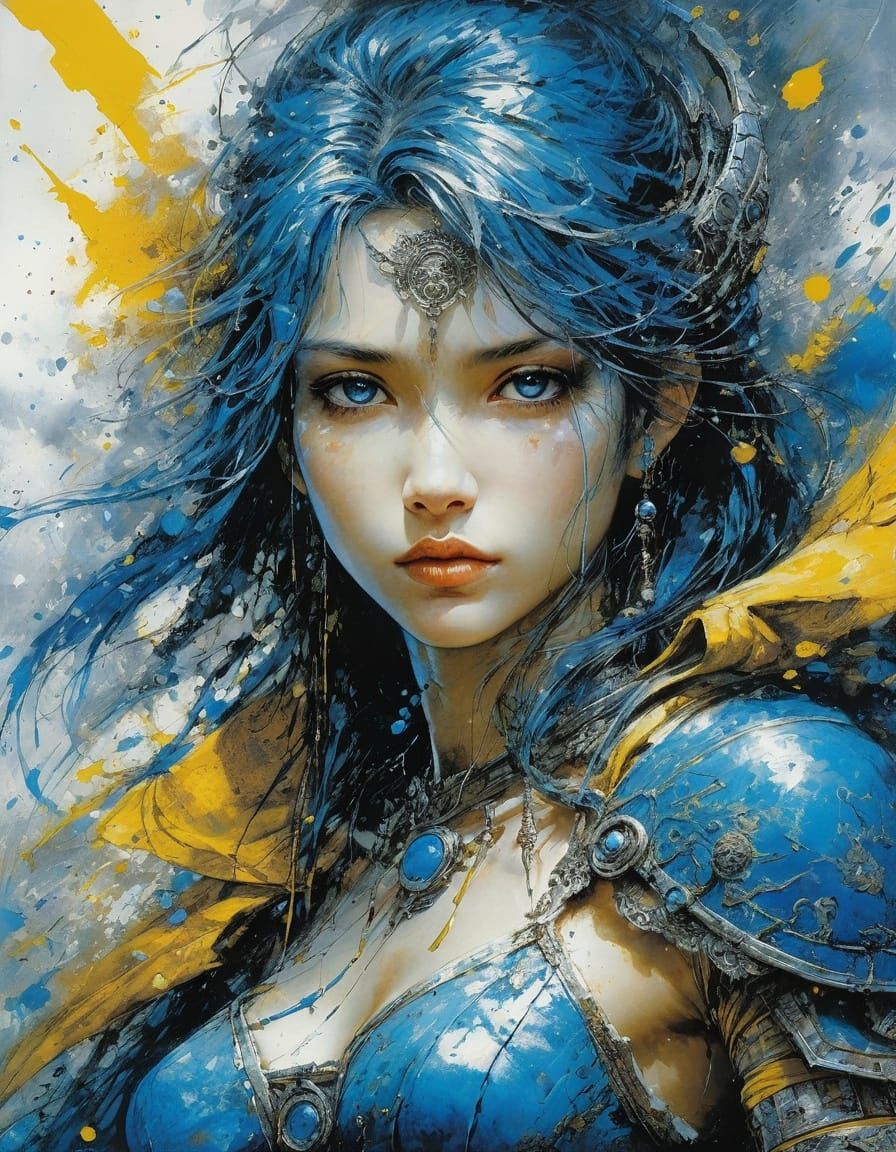 Abstract Art in Blue and Yellow Fine Details