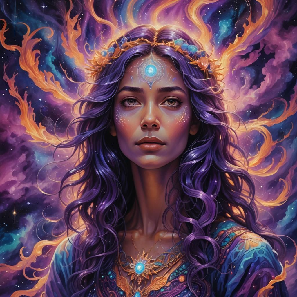 Visionary Portrait in Psychedelic Cosmic Landscape