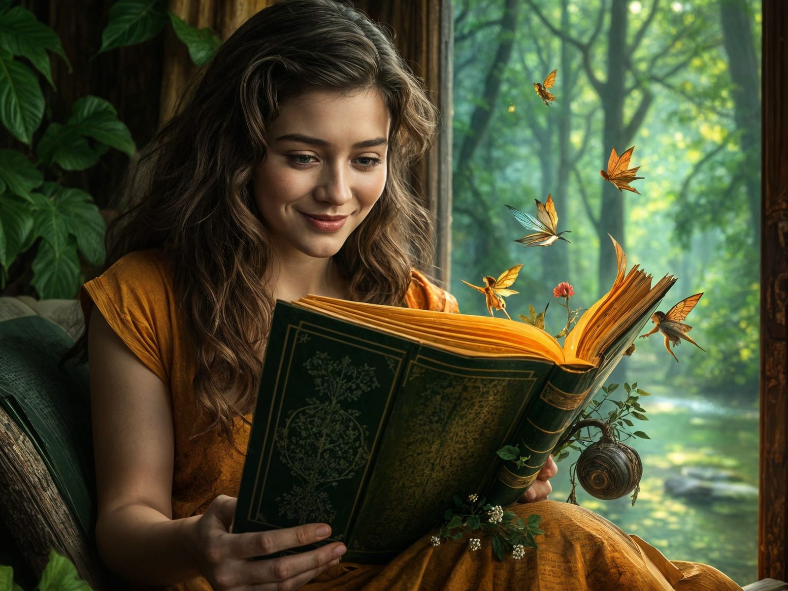 Magical Bookshelf Wonderland in Double Exposure Art