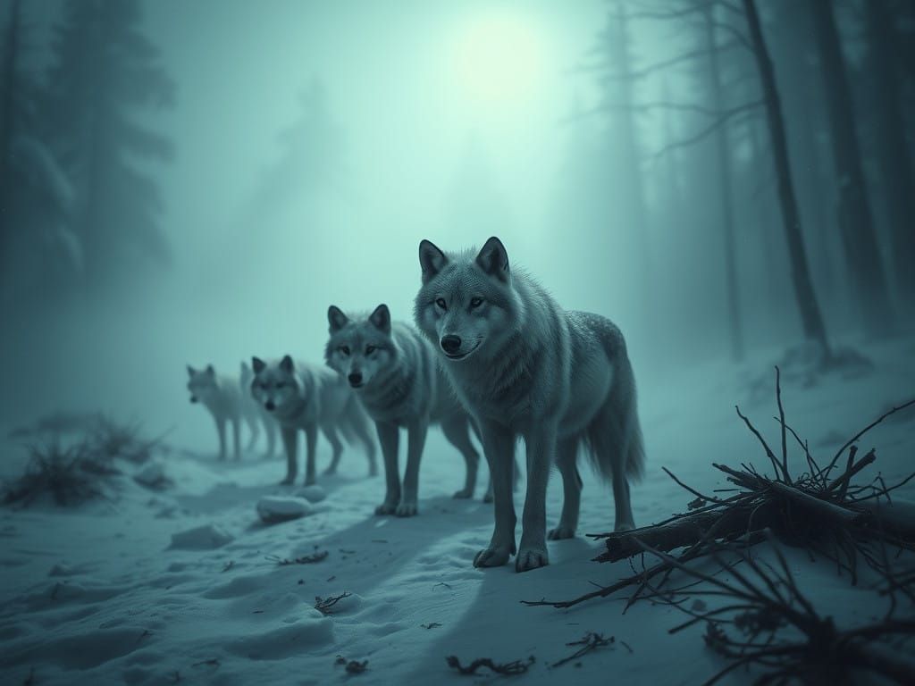 Hyperrealistic Post-Apocalyptic Winter Landscape with Surviv...