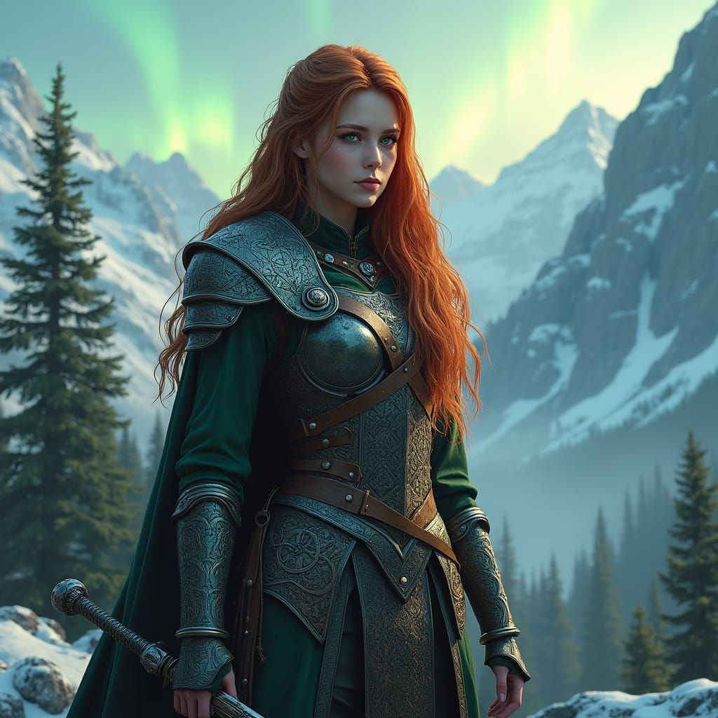 Viking Maiden in Nordic Landscape, Matte Painting