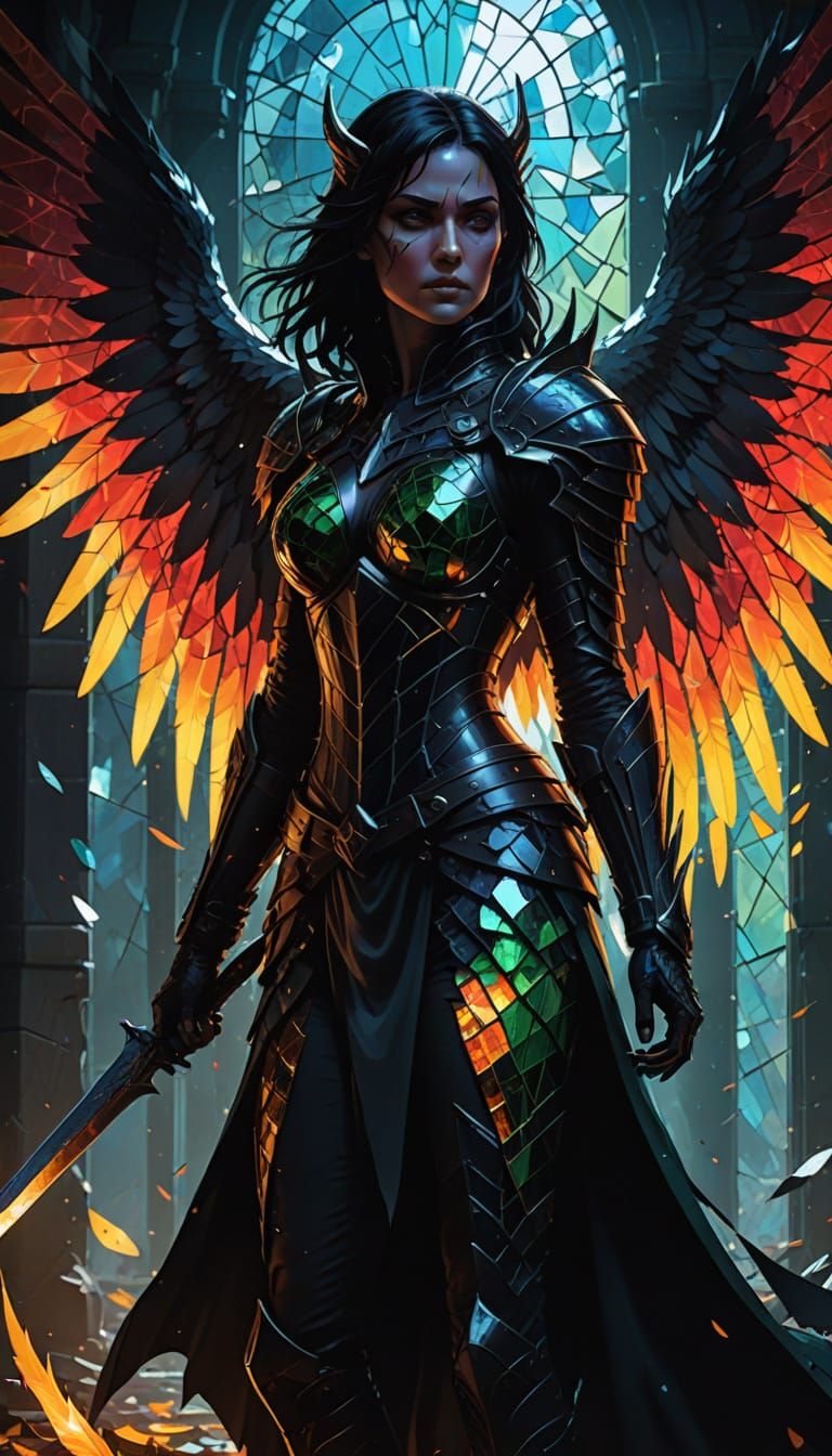 Ethereal Dark Fantasy Demon Hunter in Shattered Glass Armor