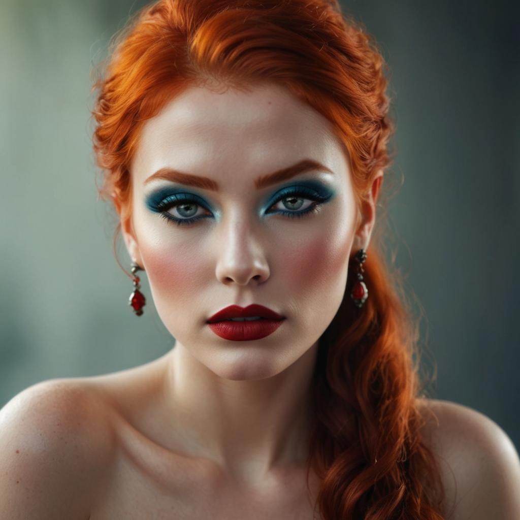 Vibrant Makeup on Redhead in Hyperrealistic Style