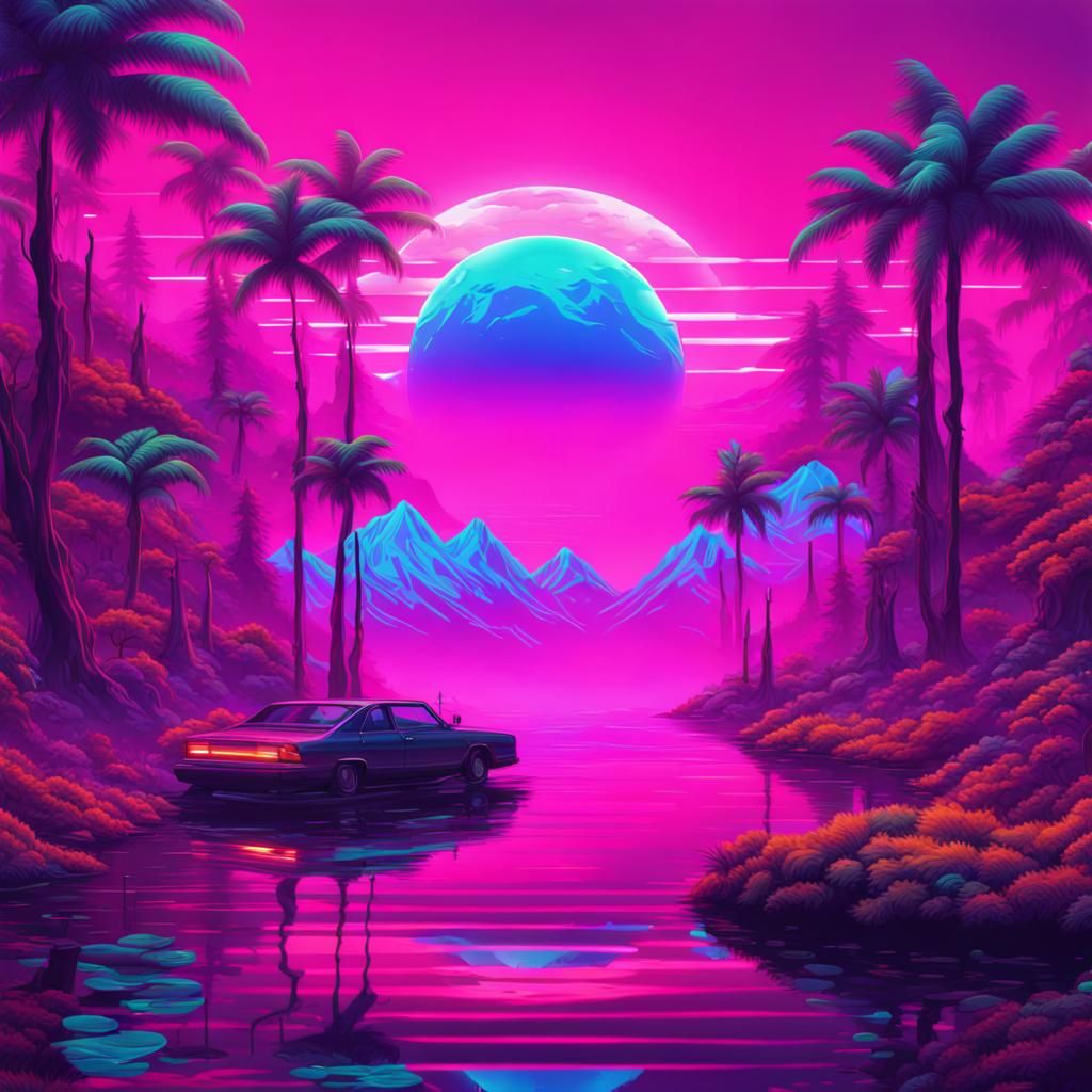 Surreal Vaporwave Art: Neon Forests & Floating Islands