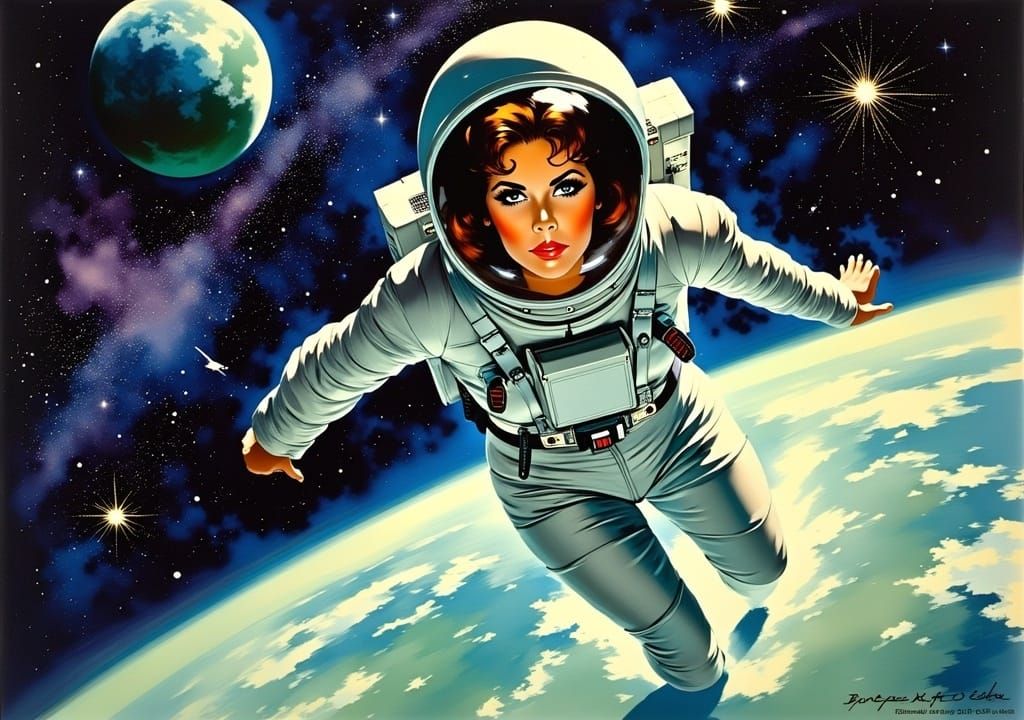 Astronaut in Space Reflects Earth, Abstract Impressionism