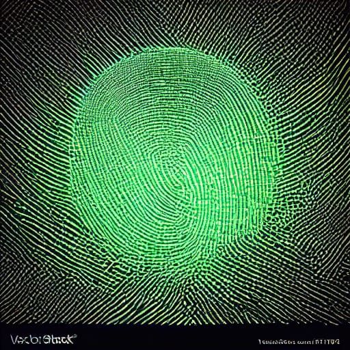 Green Neon Fingerprint Swirl in Synthwave Style