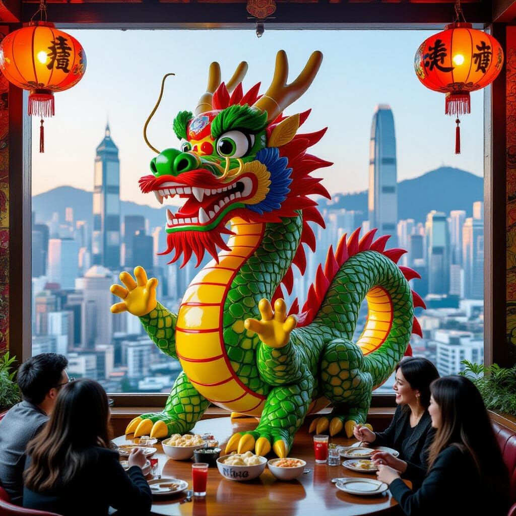 Vegetable Dragon Sculpture at Chinese Restaurant