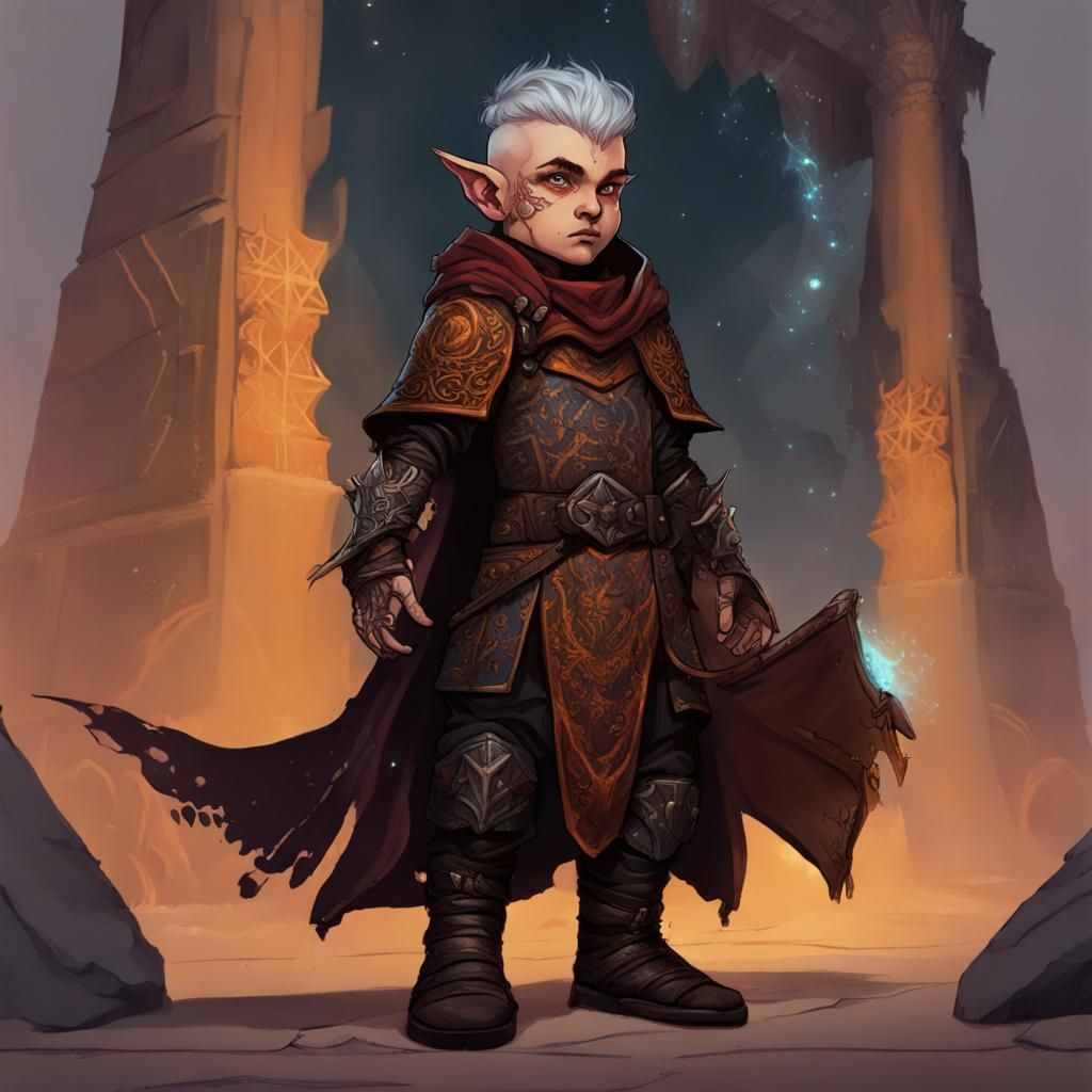 Halfling Warlock with Infernal Tattoos, Fantasy Art