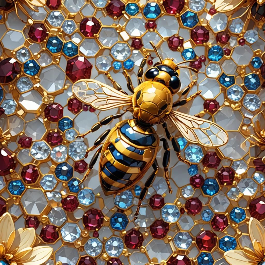 Gemstone Honeybee on Flower, 3D Anime Art