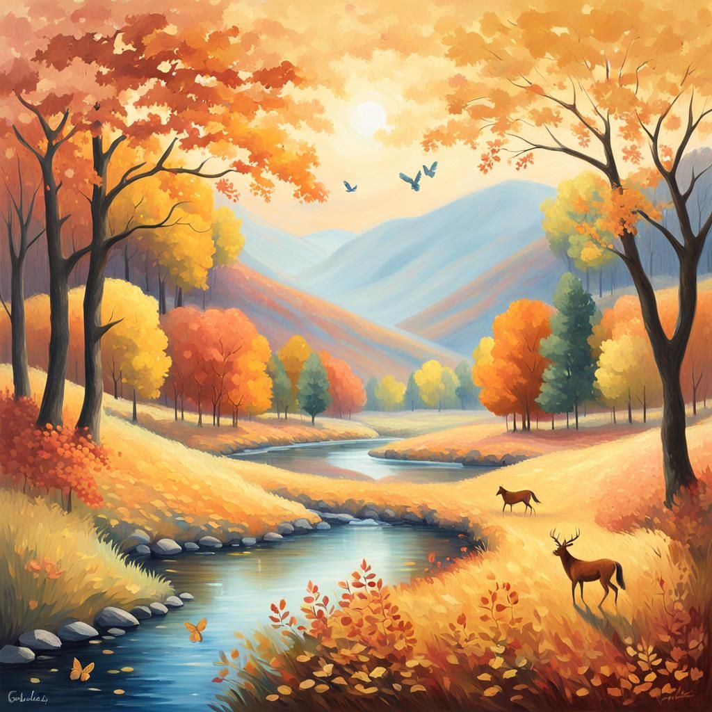 Idyllic Autumn Valley Inspired by Impressionism