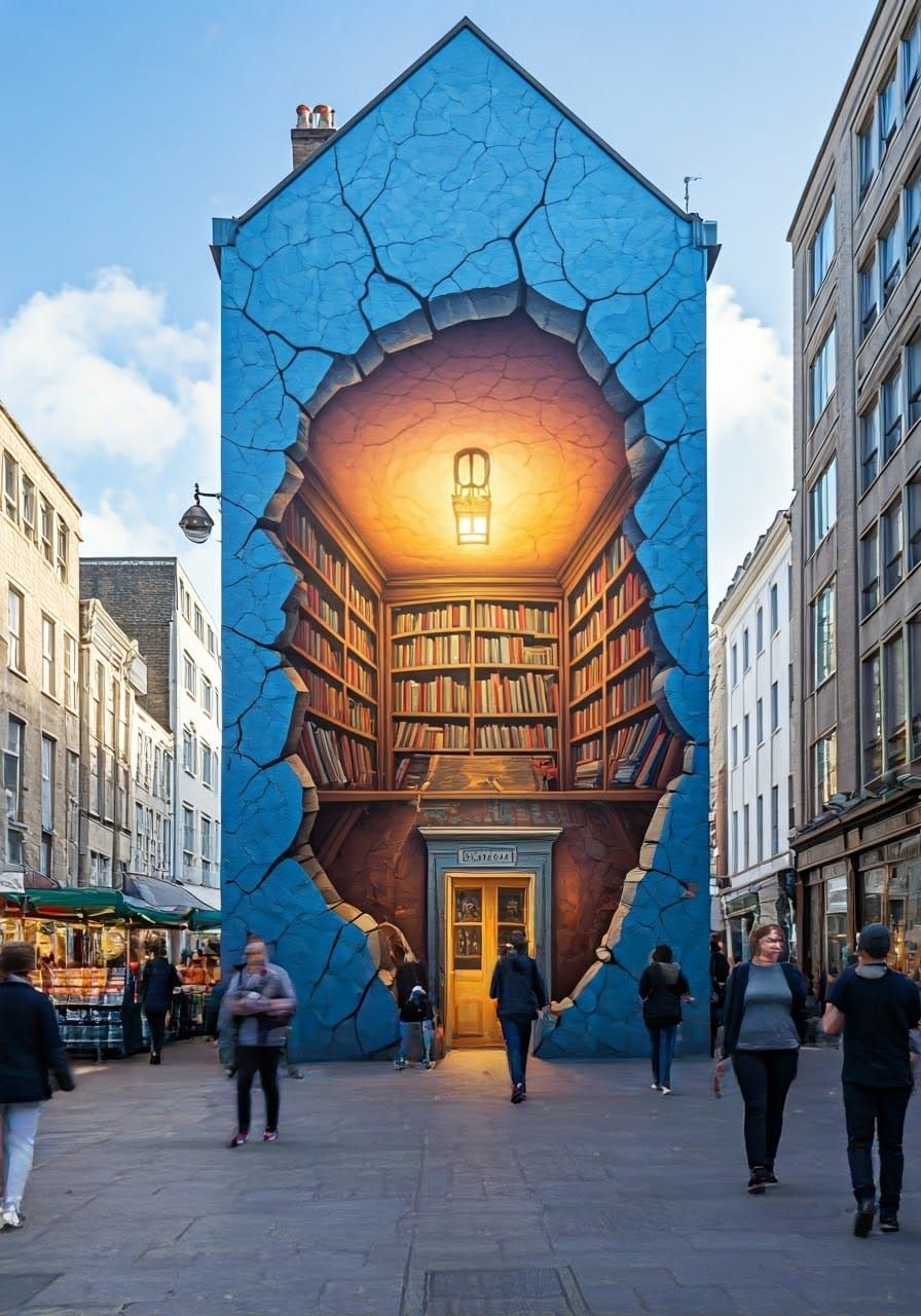 Surreal Skyscraper Art: Optical Illusion Bookstore