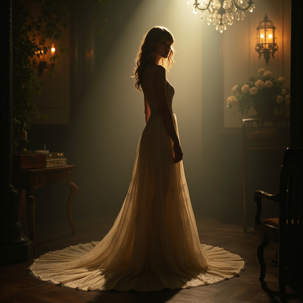 Elegant Woman in Gown, Hyperrealistic Image