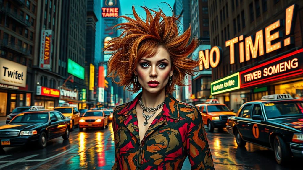 Surrealist NYC Woman Defies Chaos in a Whimsical, Neon-Lit 1...