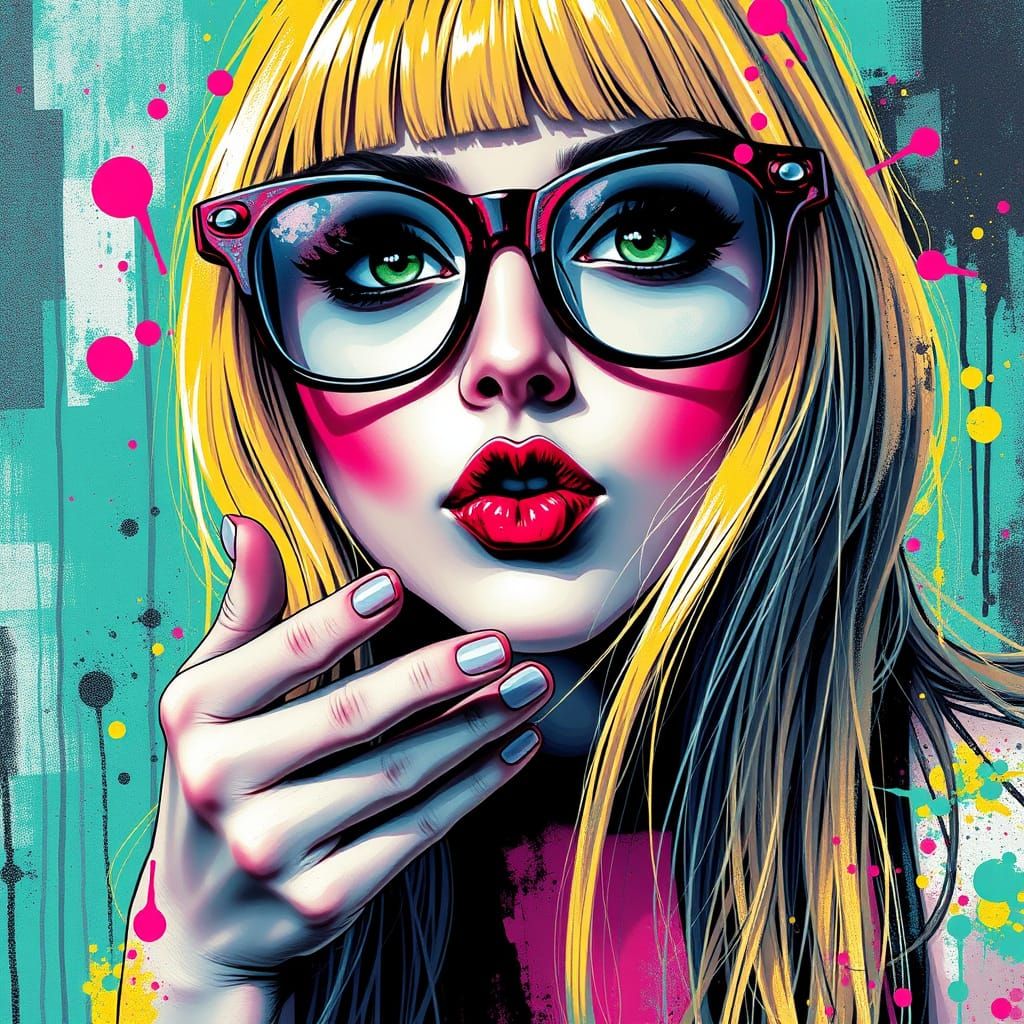 Gothic Woman Blowing Kiss in Graffiti Art Style