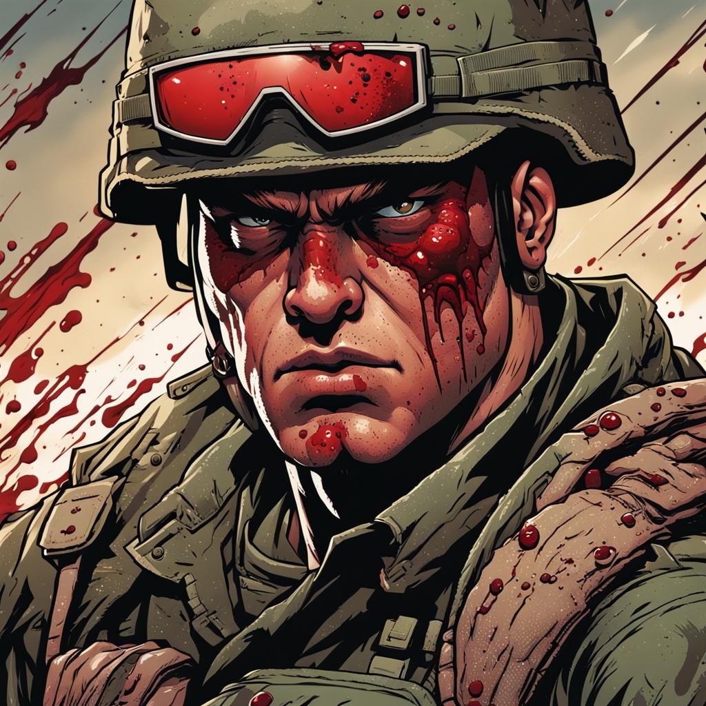 Angry Army Cartoon Character in Comic Book Style