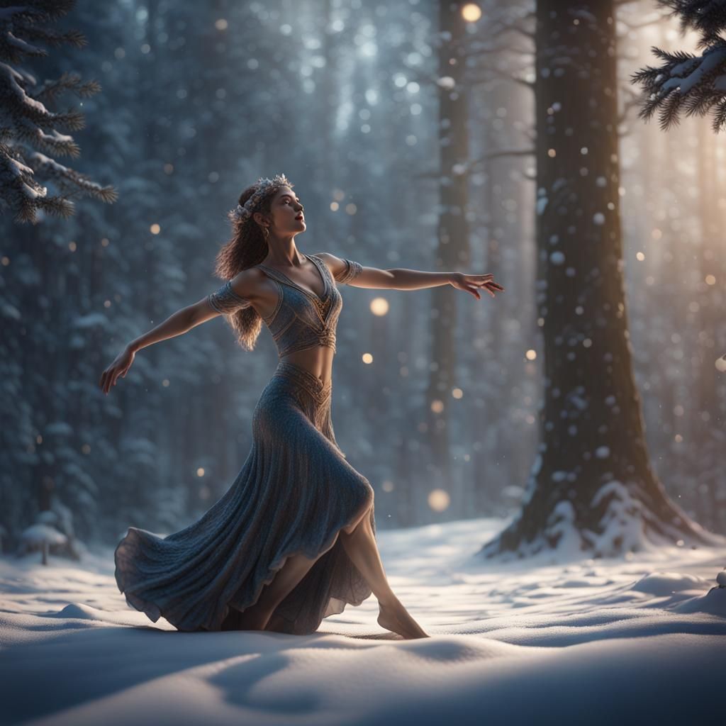 Snow Dancer Statue in Detailed Matte Painting