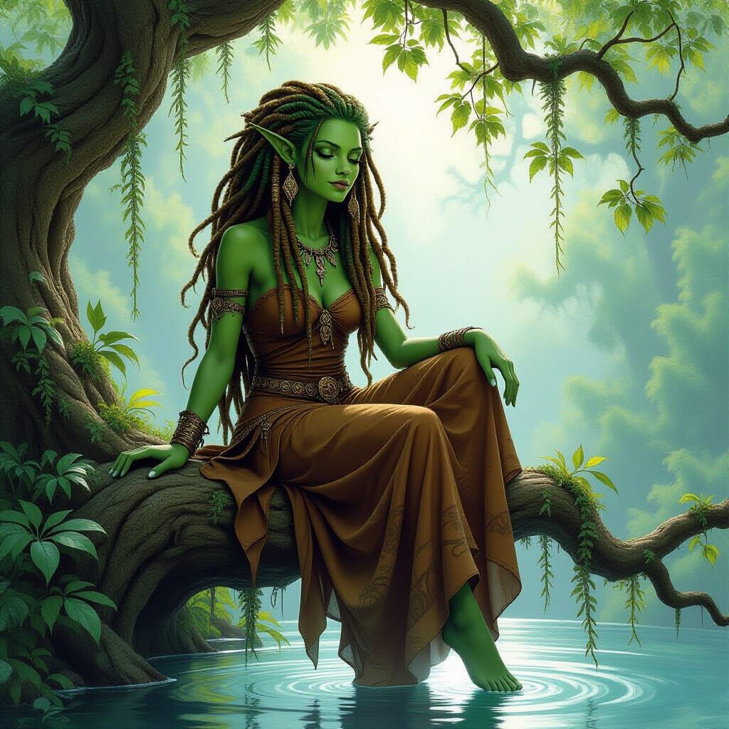 Dryad in Lush Forest, Whimsical Fantasy Art