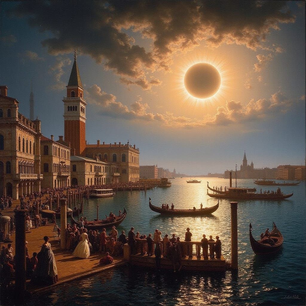 Venice Eclipse Portrait in 19th Century Oil Painting Style