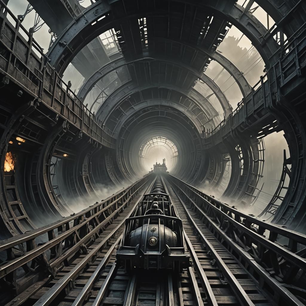 Terrifying Rollercoaster Plunge in Gothic Horror Style