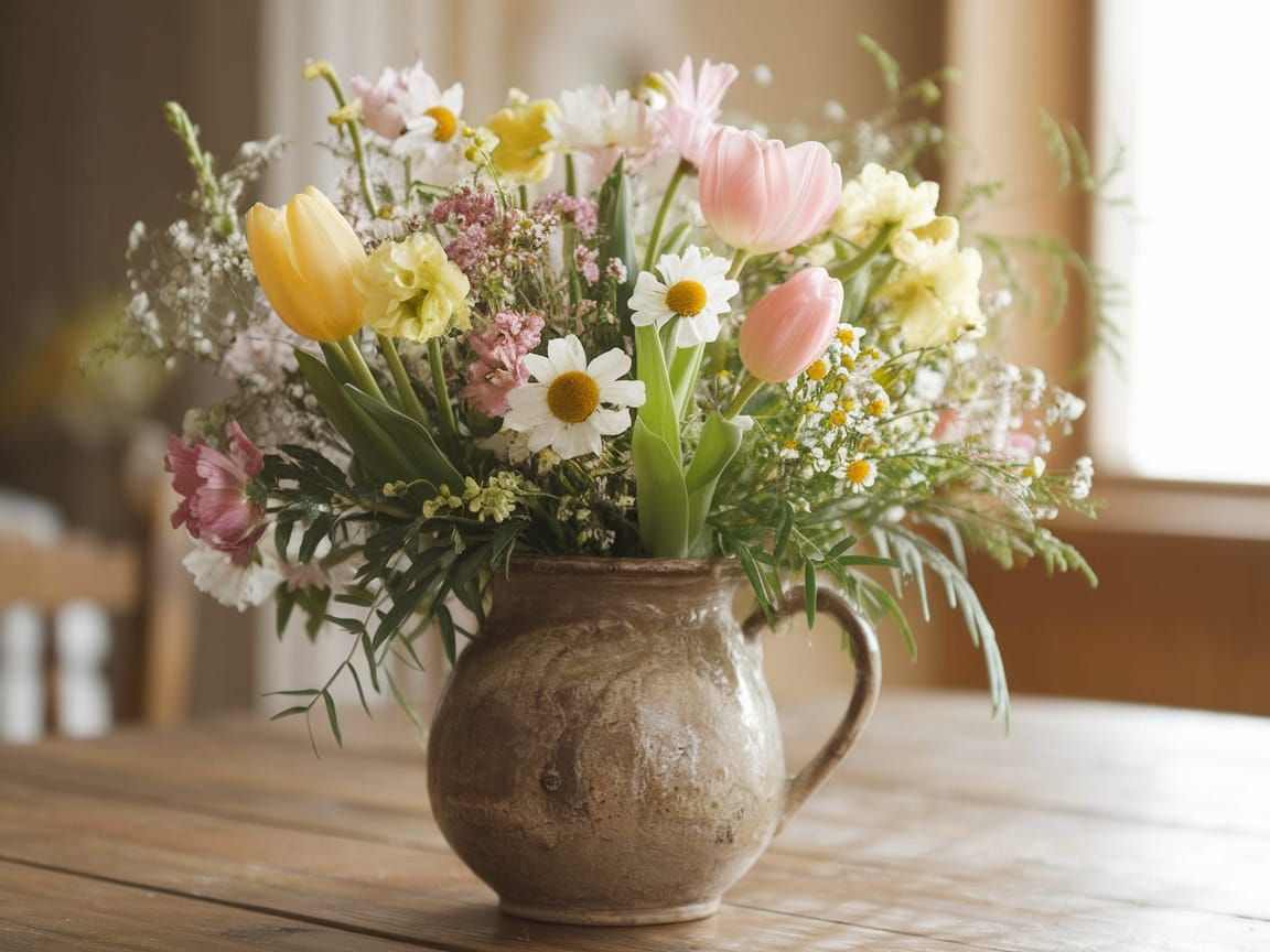 Spring Floral Vase in Rustic Vintage Style