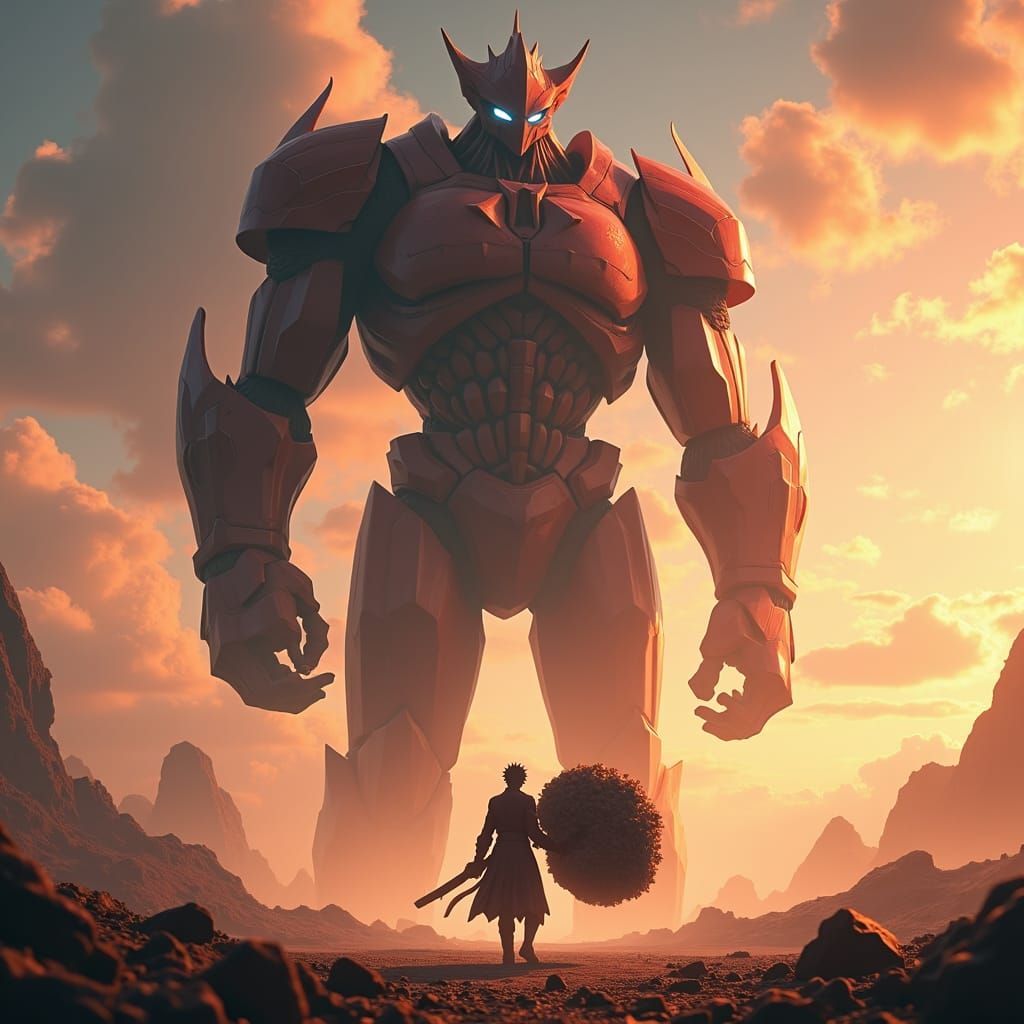 Eren Yeager Confronts Armored Titan in Anime Style