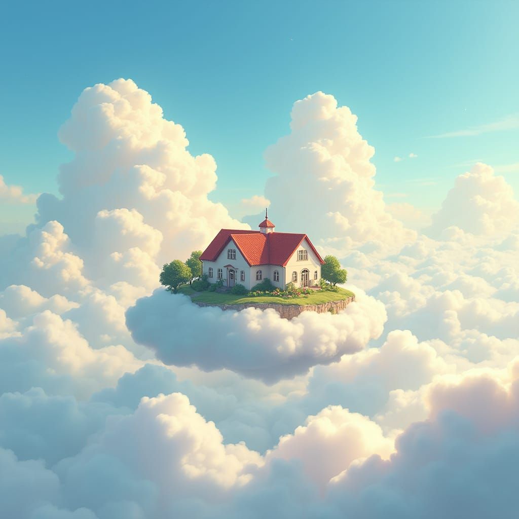 Whimsical School Floating Among Clouds