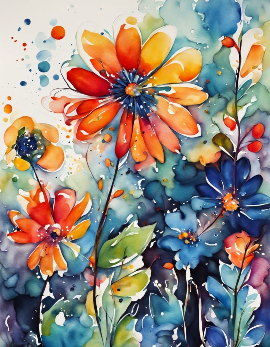Vibrant Abstract Floral Art in Watercolor Style