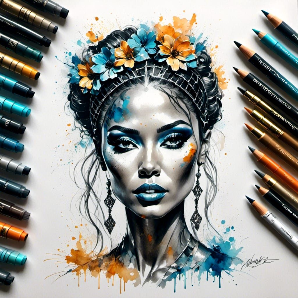Haute Couture Fashion Goddess in Colorful Sketch Style