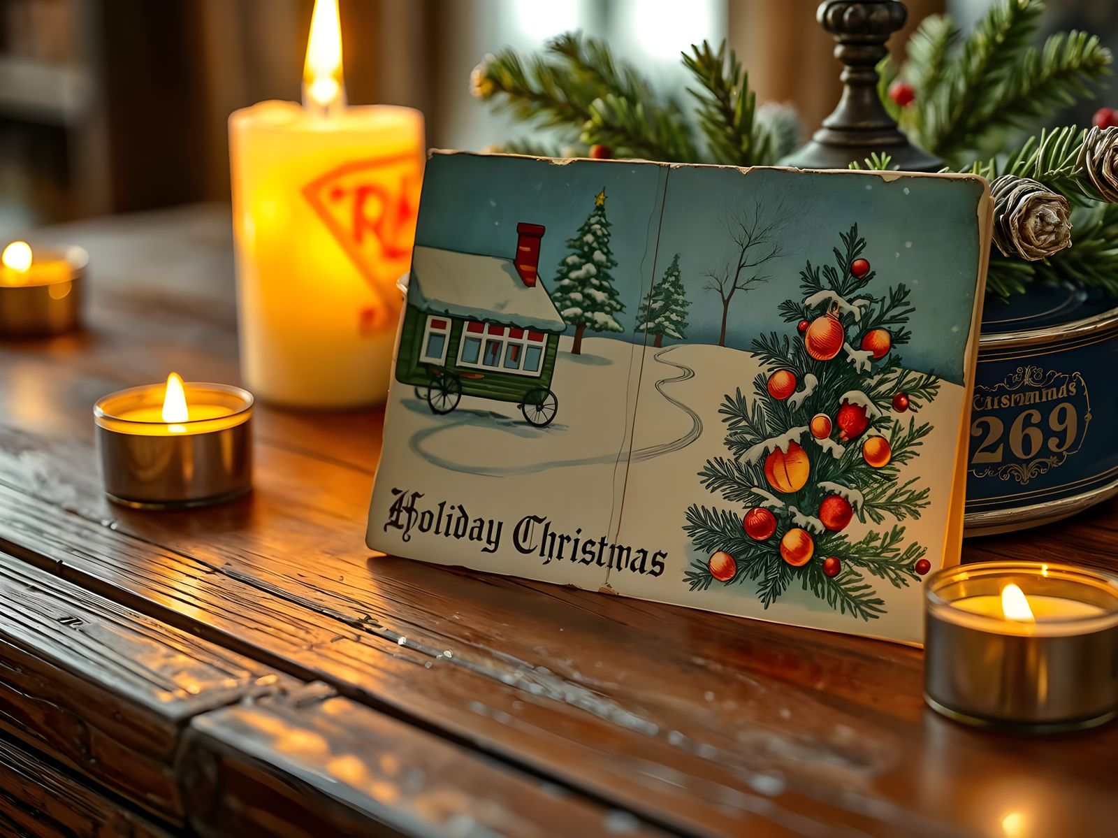 Vintage Christmas Holiday Postcard Close Up