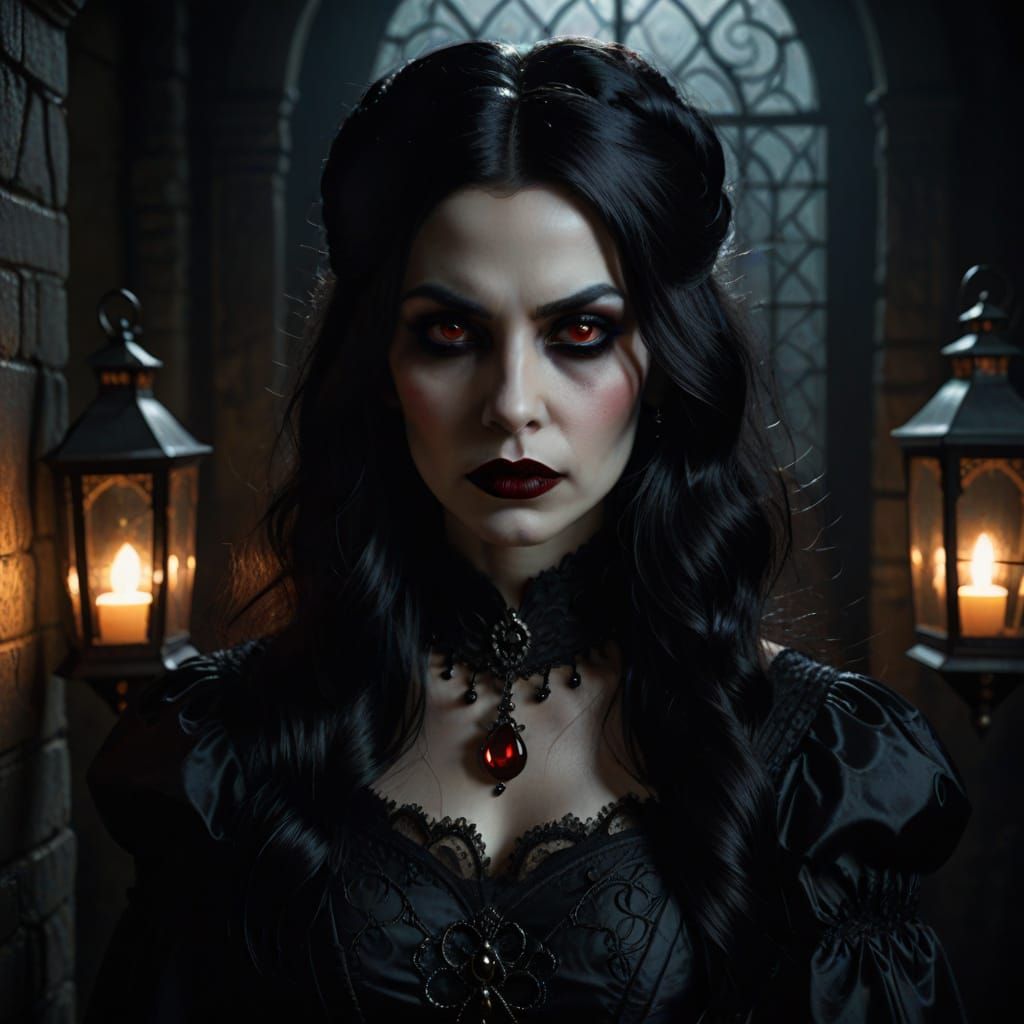 Elegant Victorian Vampire Queen in Dark Romanticism Style