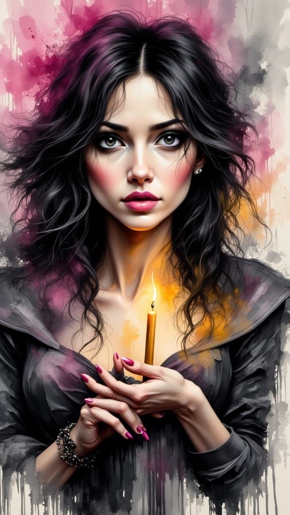 Sarah Michelle in Moody Portrait with Abstract Lines and War...