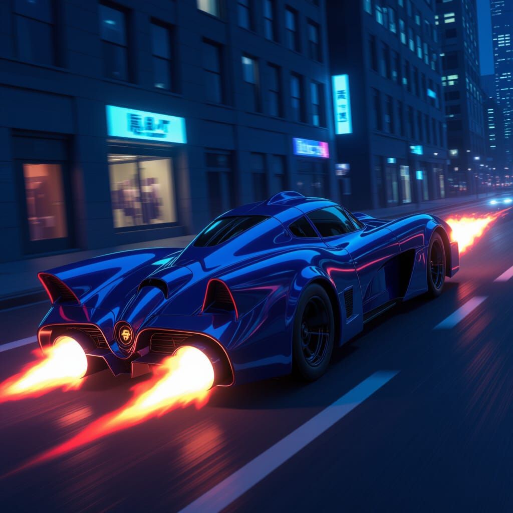 Streamlined 2025 Batmobile Speeds Through City