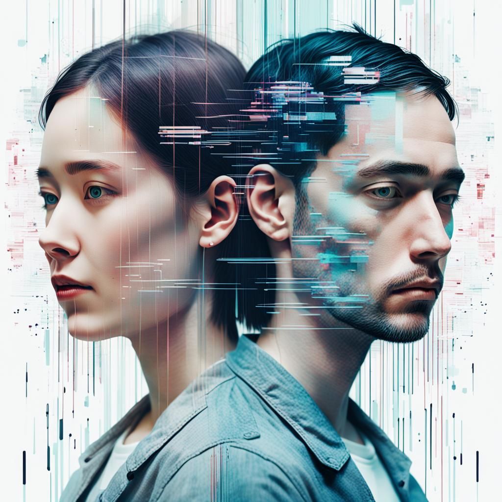 Glitch Art Portrait of Romantic Couple