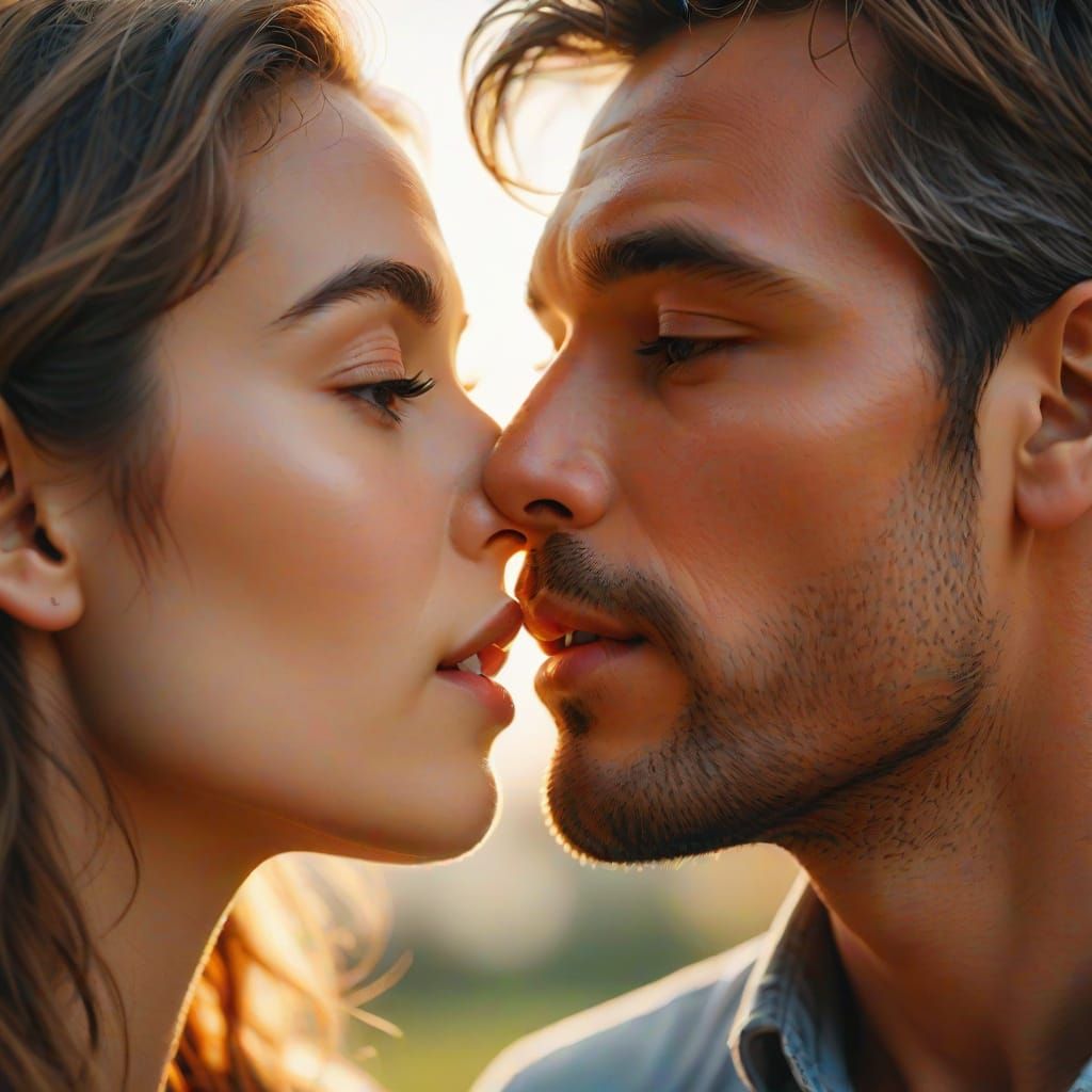 Romantic Kiss in Golden Hour Light
