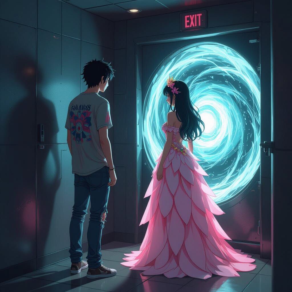 Dark Anime Nightclub Scene: Stoner Meets Flower Princess