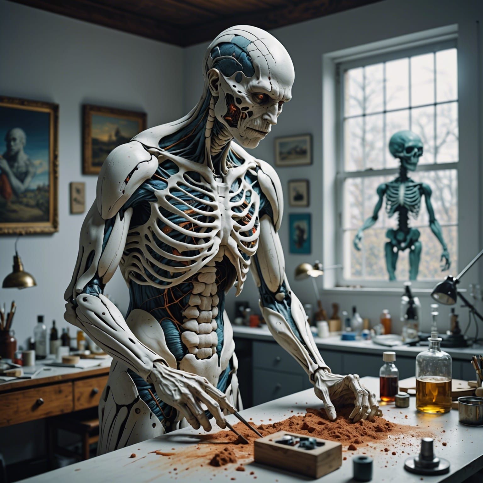 Surreal Portraits in White Laboratory: Detailed Matte Painti...