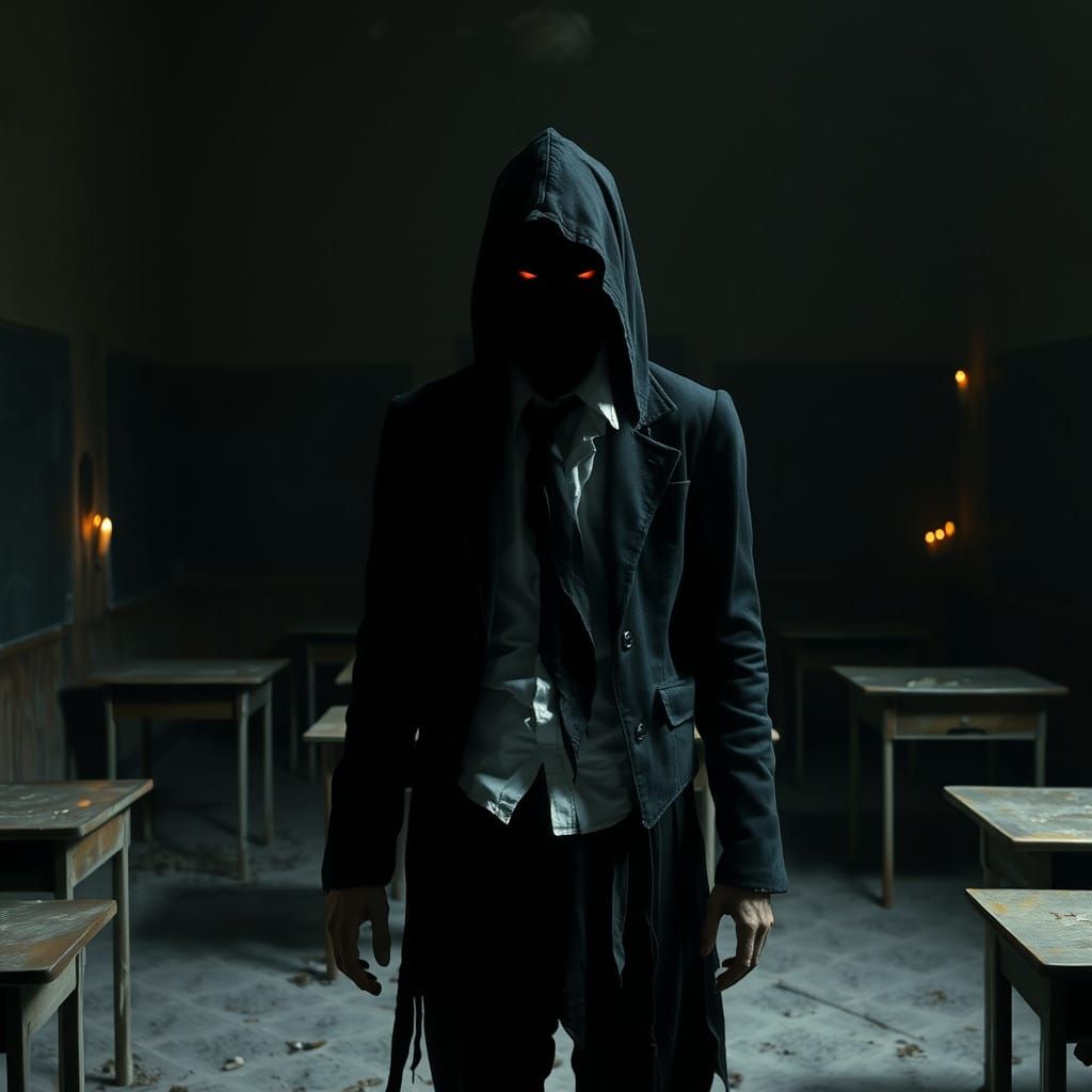 Haunted Figure Emerges from Forgotten Classroom Shadows