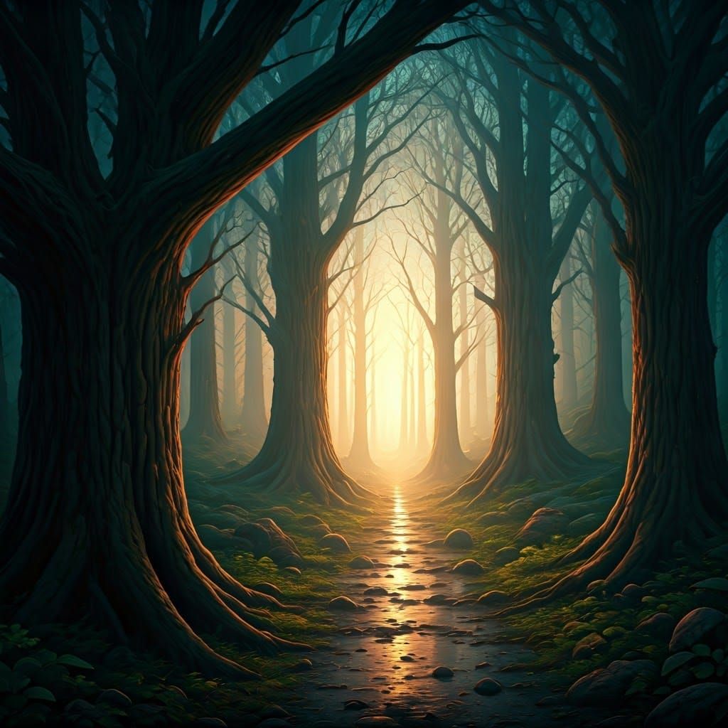 Ethereal Forest Landscape in Kinkade Style