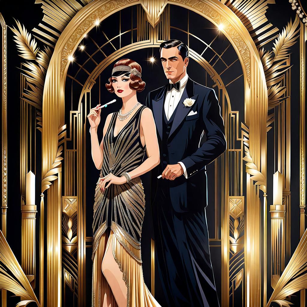 Elegant Art Deco Couple in Nightclub Scene