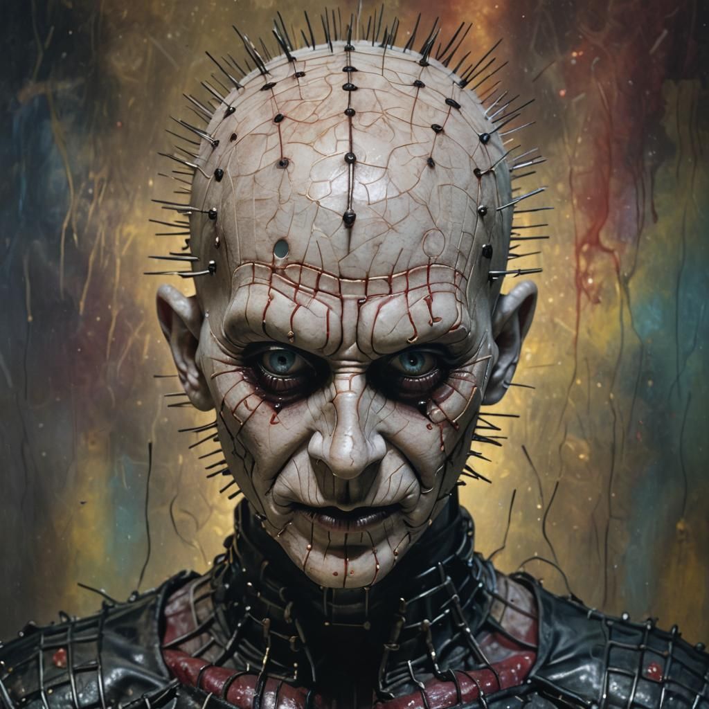 A hyperrealistic Pinhead from the Hellraiser Movie, as Micke...