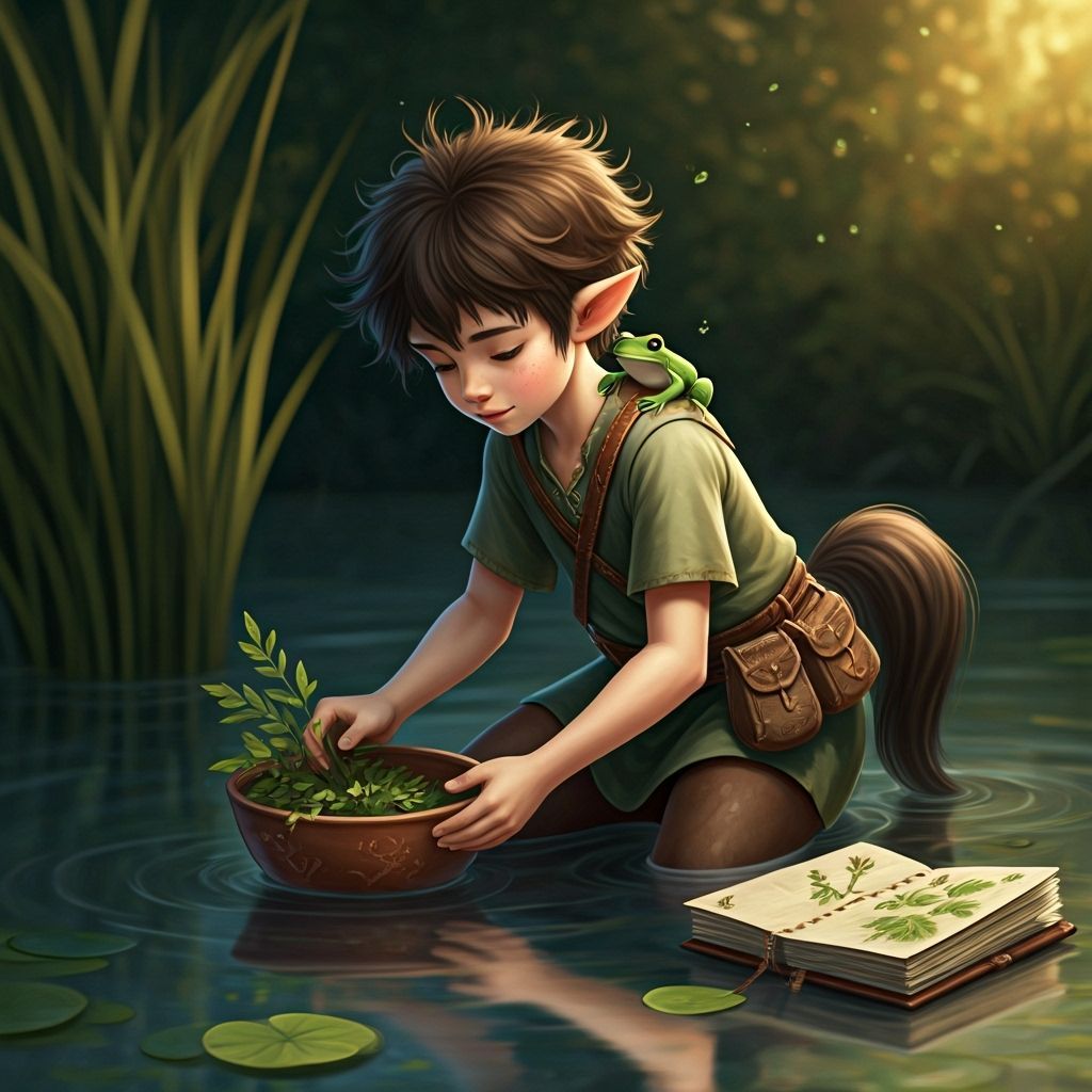 Boy Centaur Collecting Plants in a Stream