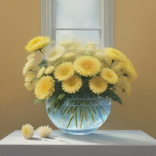 Chrysanthemum Flowers in Crystal Vase Oil Painting